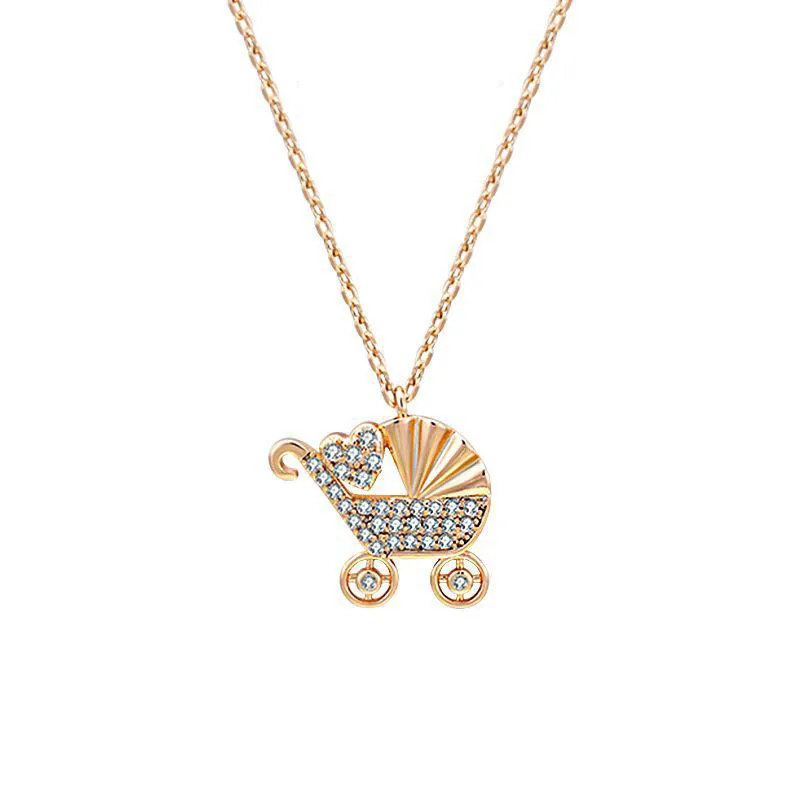 

Cuban Link Chain Korea Love Stroller Necklace Gold Plating Jewelry Chain Necklace Trendy Crystal O-chain Hot Sale Couple