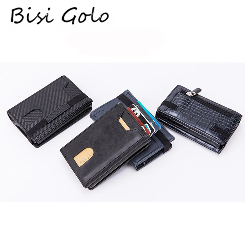 

Кошелек мужской BISI GORO Protector из искусственной кожи, многофункциональный клатч из углеродного волокна, Женский чехол с блокировкой RFID, металл...