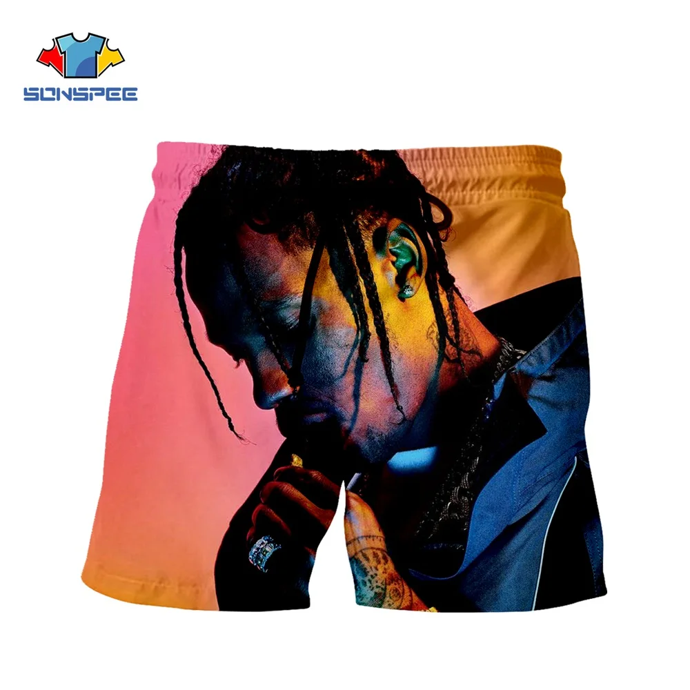 

SONSPEE 3D Printing Travis Scott Summer Harajuku's Men's Shorts Sports Street Ladies Casual Pants Beach Hip Hop Fashion Rapper