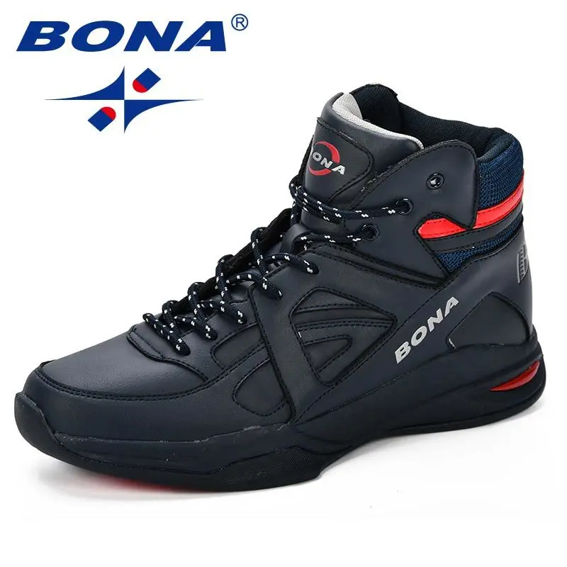 DEEP BLUE RED BONA Baskets Homme; коллекция года; мужские баскетбольные кроссовки из яловичного спилка; мужская обувь на плоской подошве; спортивная обувь с высоким берцем; мужские кроссовки; Zapatillas Comfy - Цвет: DEEP BLUE RED