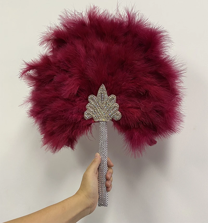 

Винный Африканский Свадебный Ручной Веер ручной работы с камнями, веер для танцев с перьями ручной работы для невесты, ручные реквизит для свадебных фотографий сувениры