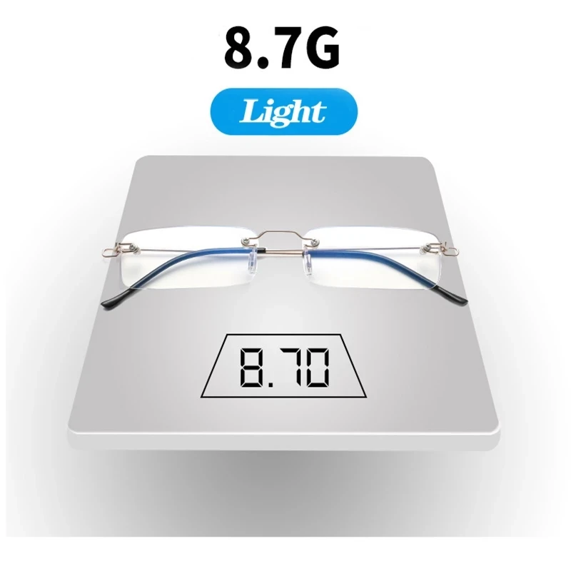 

Fashion Rimmless Reading Glasses Flexible Alloy Frameless Eyeglassses With Case Retro Square Frame Glasses For Men Diopter+3.5+4