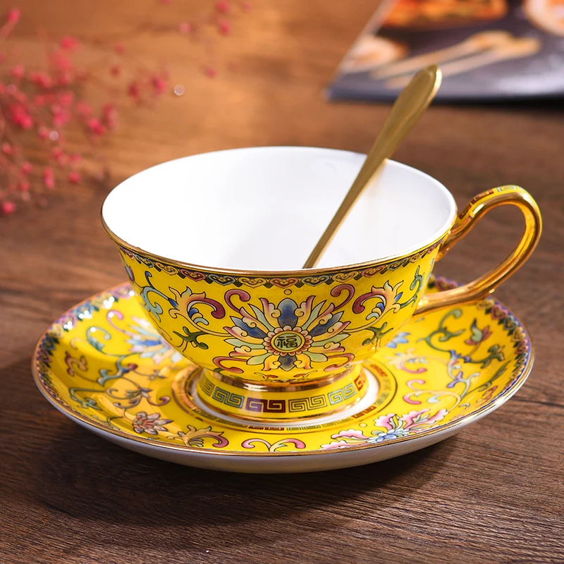 Набор керамических кофейных чашек эмалированного цвета европейская ретро чашка