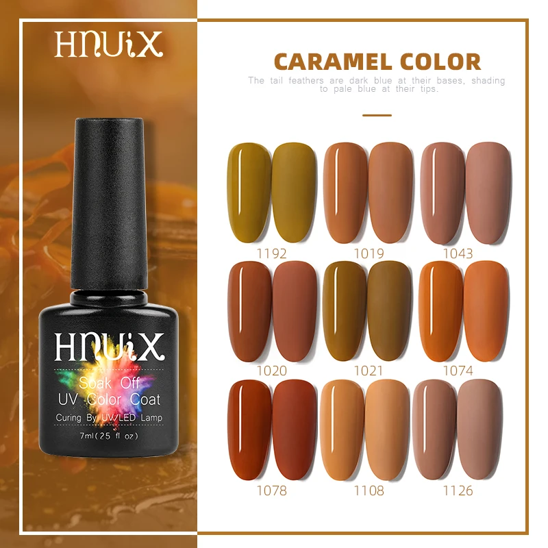 

HNUIX Top Coat UV Gel Nail Polish Matte Coffee Series Caramel Pink Dip on Warm Colors Soak Off UV LED Gel Varnish Nail Art 7ml