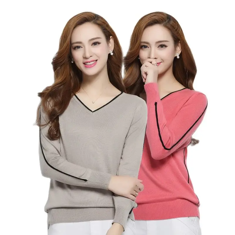 Осенний кашемировый свитер с v-образным вырезом куртка длинными рукавами женский