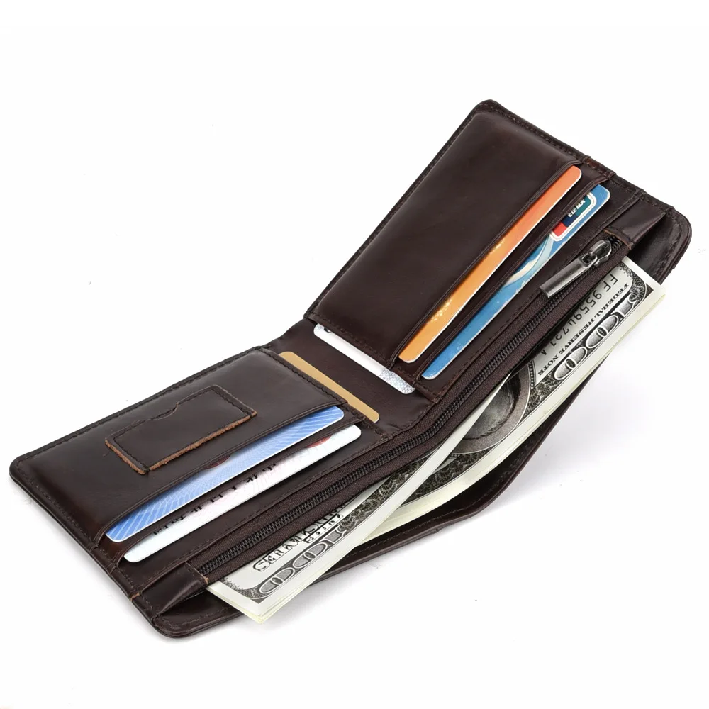 

New Men's Wallet Genuine Cowhide Leather Composited ID Bank Credit Card Holder Purse Functional Zipper Pocket Bag