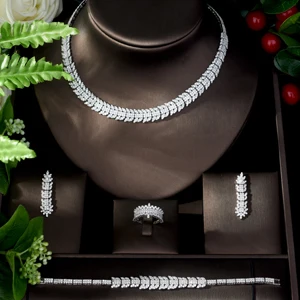 WHITE HIBRIDE Классический белый ювелирные комплекты dubai для Для женщин Лист Форма Свадебные Цепочки и ожерелья и серьги bijoux(украшения своими руками) luxe femme N-1093 - Окраска металла: WHITE