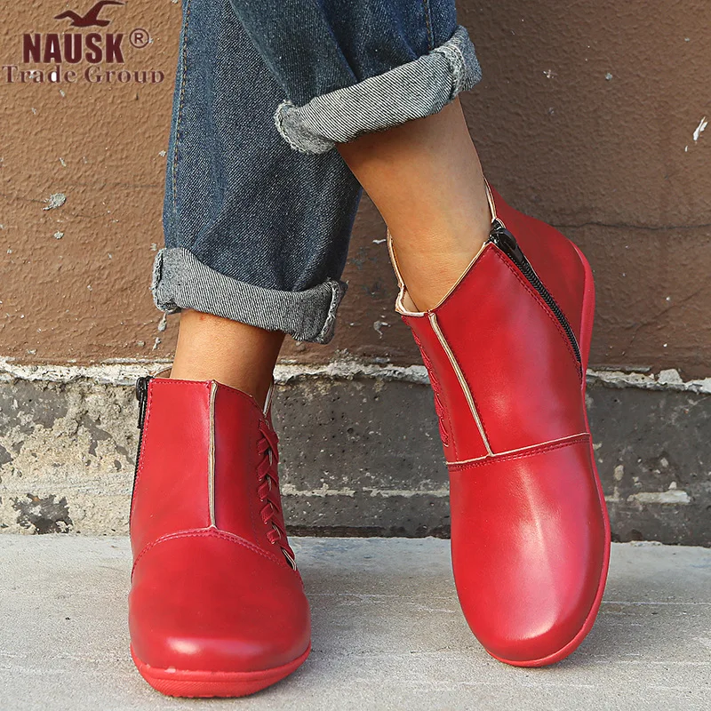 Женские зимние Плюшевые Теплые ботильоны на плоской подошве со шнуровкой