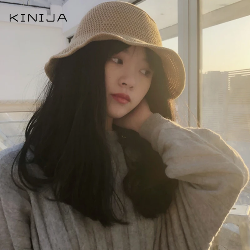 Летняя и осенняя Милая однотонная женская вязаная шляпа в стиле ретро рыбацком