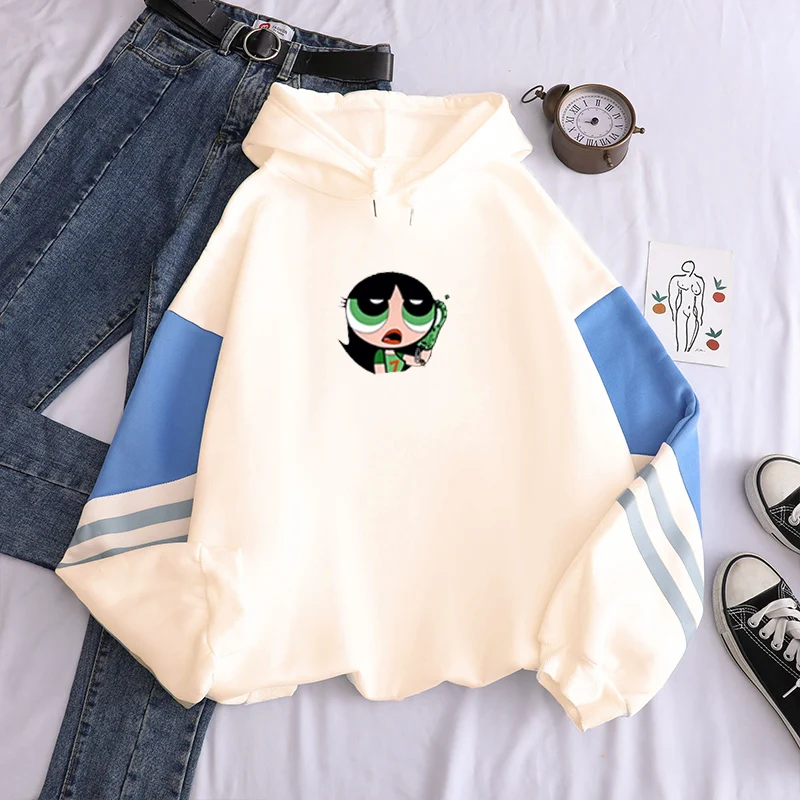 

New harajuku Cute Cartoon Three Sisters Police Streetwear Tops Spring Hoodie Men Women Hooded Colorblock Hoodie Contrast Hoodie