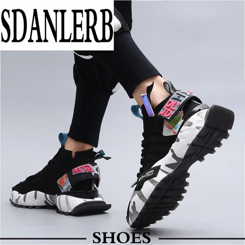 

High Fashion Sneakers Men Knit Upper Breathable Men Casual Shoes Chunky Sneakers Trainers shoes men sneakers