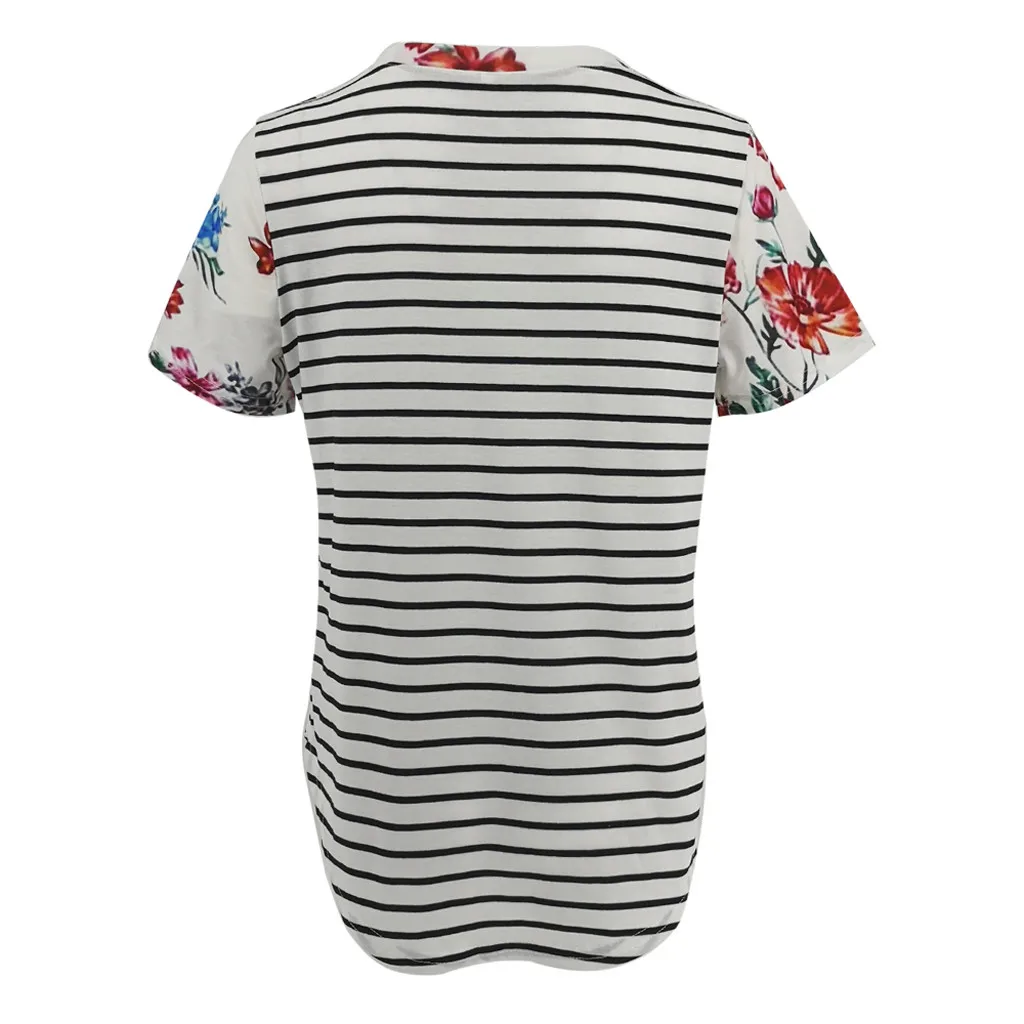 

2021 Pregnant Women Summer O-Neck Short Sleeve Striped Floral Print Loose Nursing Tops Women's Maternity Breastfeeding T-Shirt
