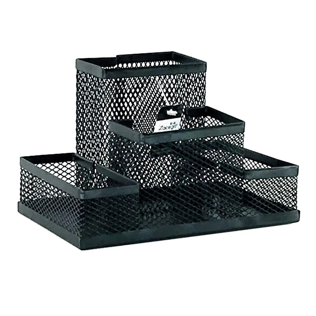

Pen Holder Iron Three Grid Storage Pen Holder Student Stationery Desktop Office Storage Box File Storage Rack Creative Metal