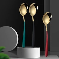 stainless steel mesh red round head spoon household mixing spoon hotel restaurant creative golden dessert spoon