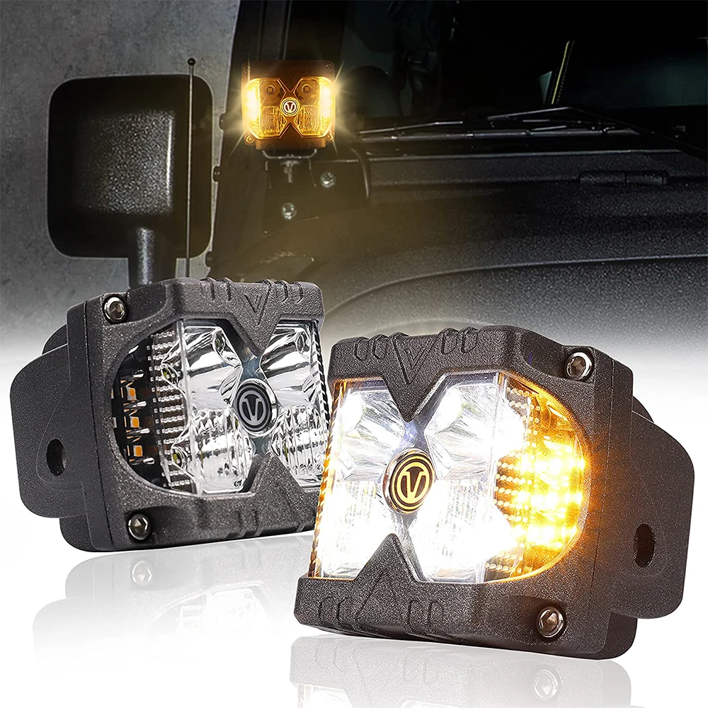 

1 Set 2 Pcs Side Shooter LED Pod Lights Yellow With Strobe Dual Side Amber DRL Spot Driving Work Lamps for Truck ATV SUV UTV 4x4