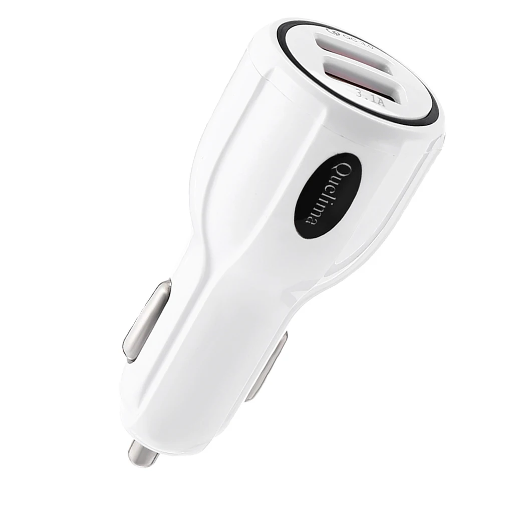 

White 2 Dual Port USB Fast Car Charger Quick Charge 3.0 for Phone