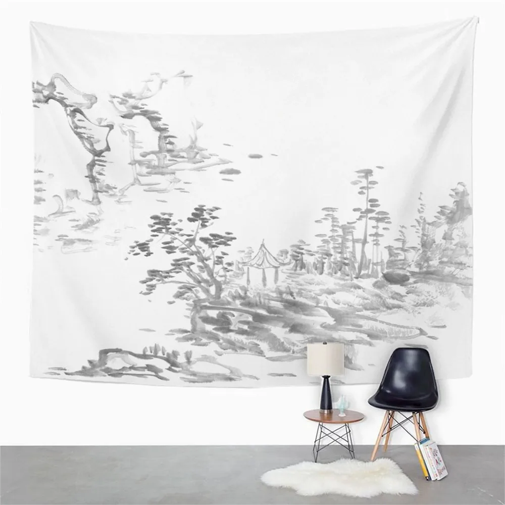 

Vintage Tapestry Landscape Of Chinese Traditional Ink Home Dorm Decor Big Tapestry Wall Hanging Blanket For Living Room Bedroom