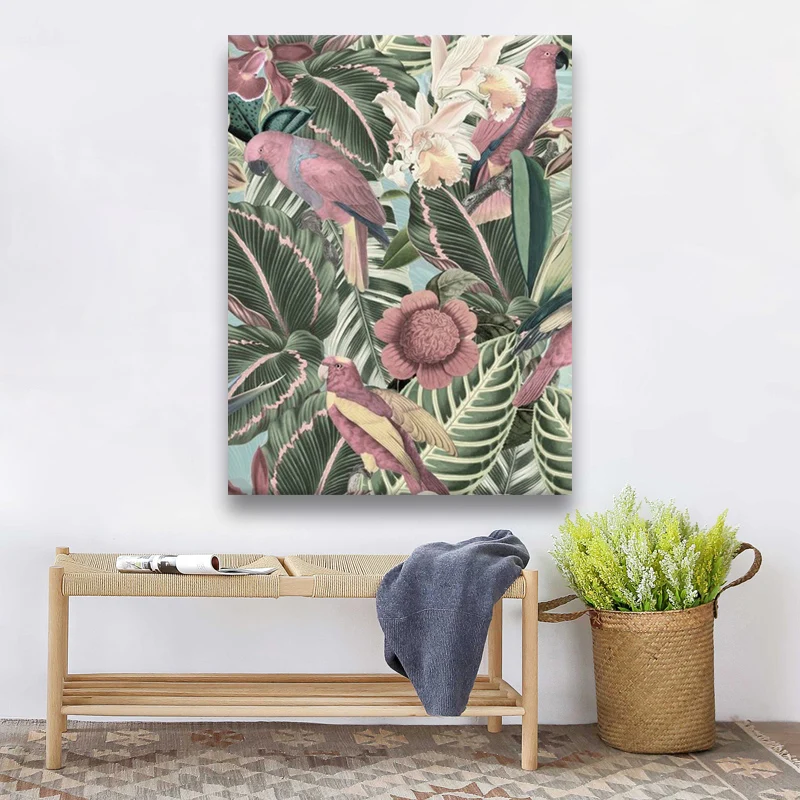 

Hd Prints Summer Garden Pictures Wall Artwork Retro Home Decor Red Birds Modular Poster Tropical Jungle Painting Canvas Bedroom