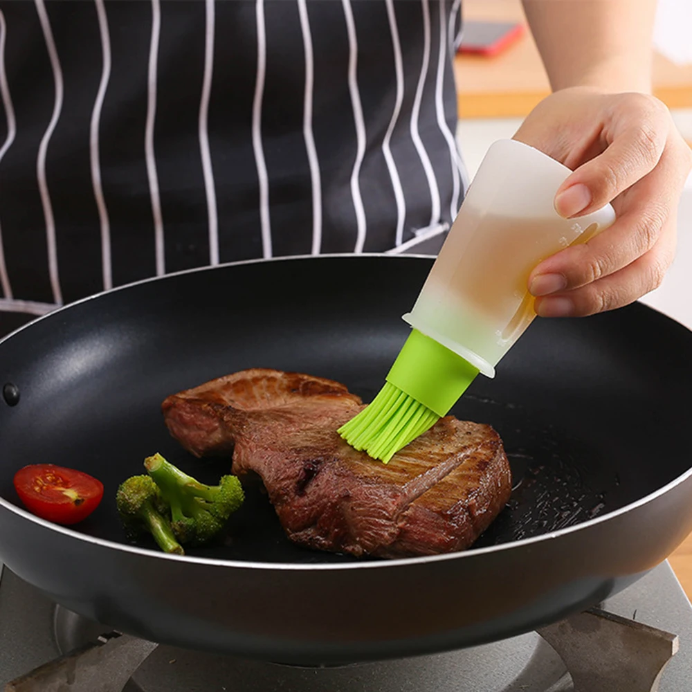 

Baking Oil Brush Silicone Oil Bottle With Cap Barbecue Brush With Scale Sauce Butter Brush Kitchen Cooking Accessory