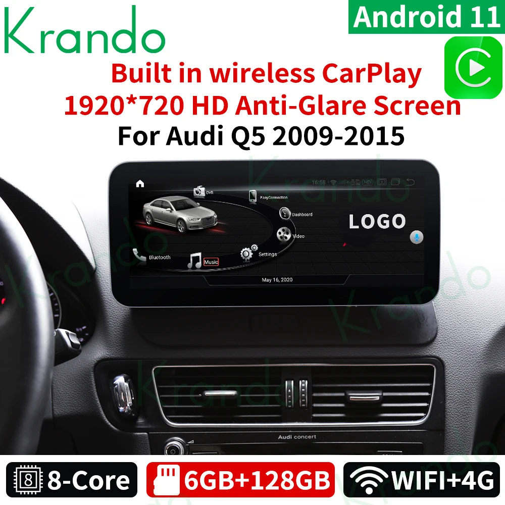 

Автомагнитола Krando, 10,25 дюйма, Android 11, Dvd-навигация для Audi Q5 2009-2020, головное устройство, мультимедийный плеер, беспроводной Carplay 6 + 128 ГБ