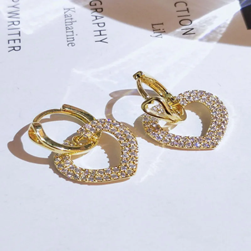 

Milangirl Trendy Romantic Full Heart Love Shape Rhinestone Crystal Zircon Hoop Earrings for Women Girls Party Bridal Jewelry