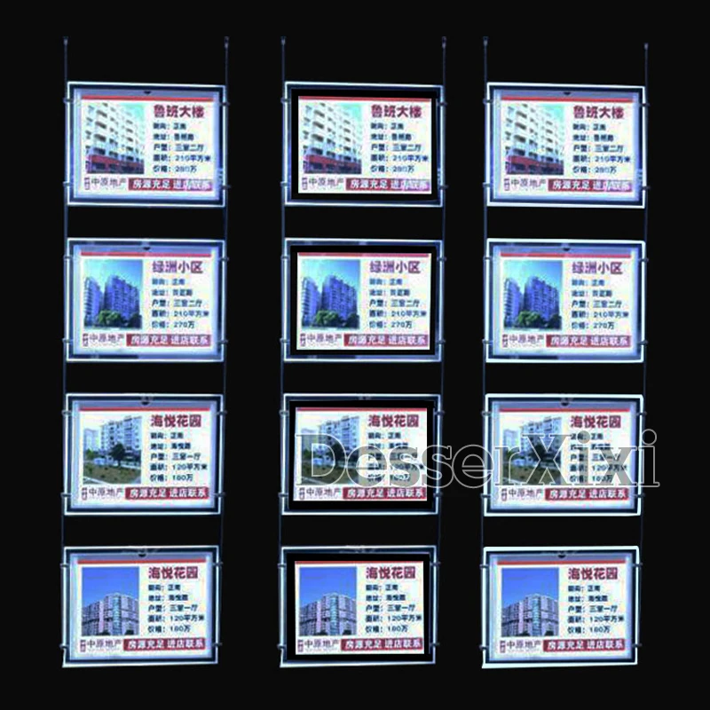 Агент по недвижимости светодиодный оконный дисплей наборы акриловая рамка для