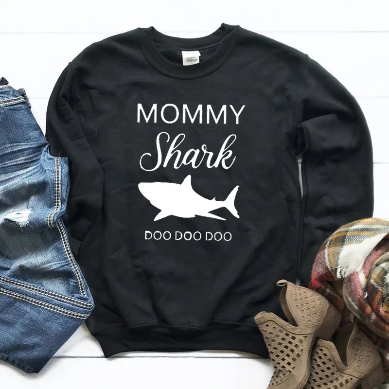 Женский свитшот с надписью Mommy Shark Doo повседневный осенний пуловер длинными
