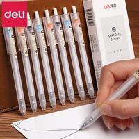 deli stationery a115 press gel pen student use 0 38 full needle tube transparent small fresh water pen black wholesale 12pcs