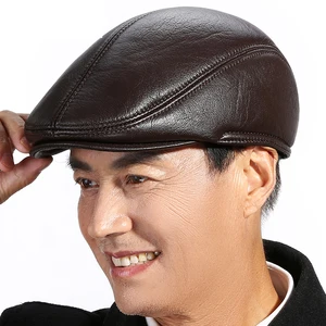 Imported Spring Men's Real Genuine sheep Leather baseball Cap brand Newsboy /Beret Hat winter warm caps&hats 