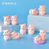 2pcs resin new lover pig figurine cartoon animal model diy home decor miniature fairy garden cake decoration accessories figure