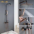 Набор для душа с термостатом, настенный смеситель для горячей и холодной воды розового и черного цвета, роскошный кран для ванной комнаты