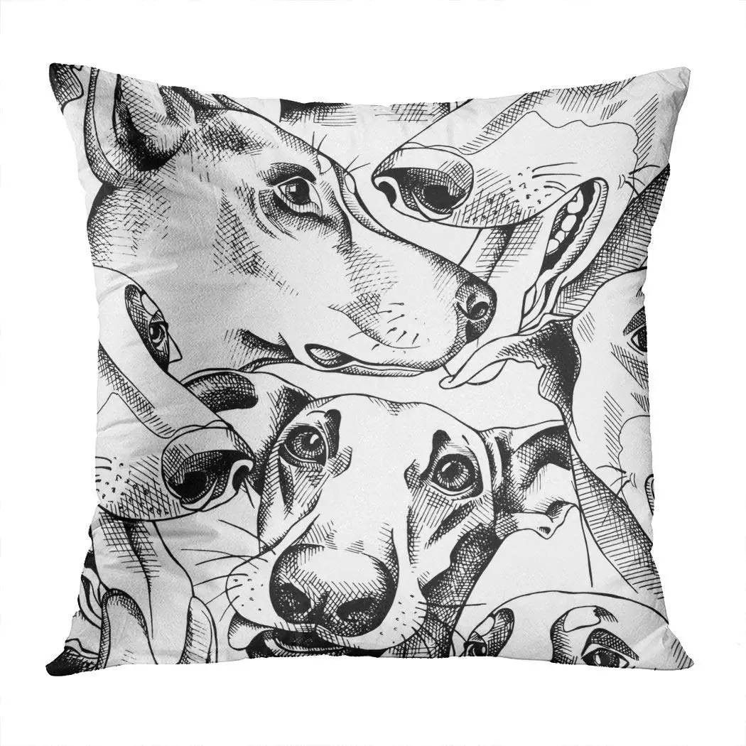 

Throw Pillow Cover Square 20x20 Inch Pattern of Character Dog Portraits Black and White Greyhound Cushion Home Sofa Decor Hidden