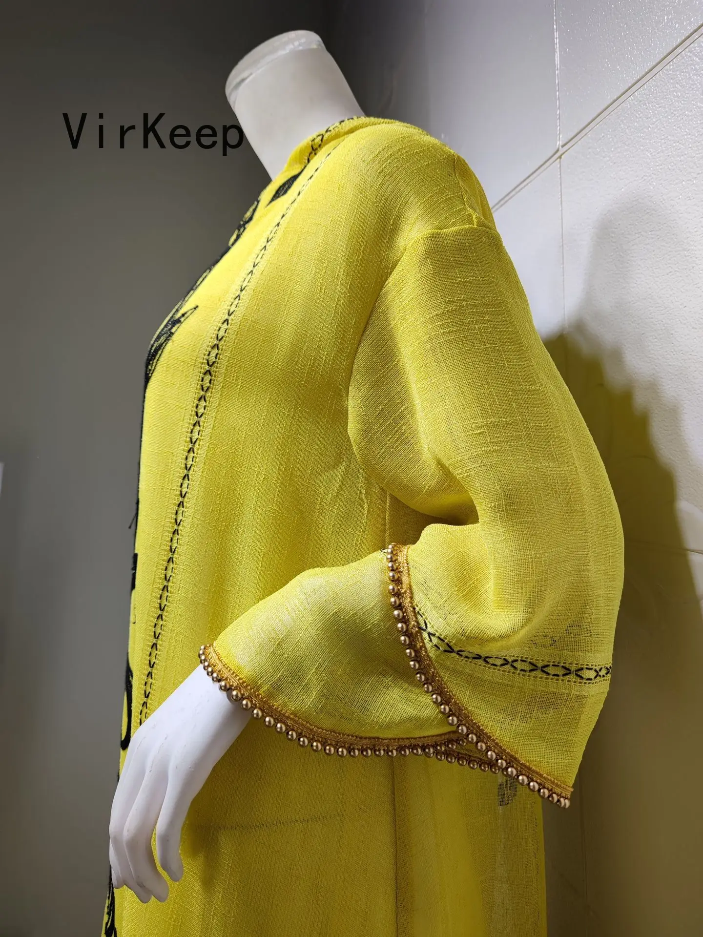 

women floral embroidery hooded dress double layered robe jalabiya ramadan Kaftan arabic Dubai islamic Muslim Abaya VKDR2475
