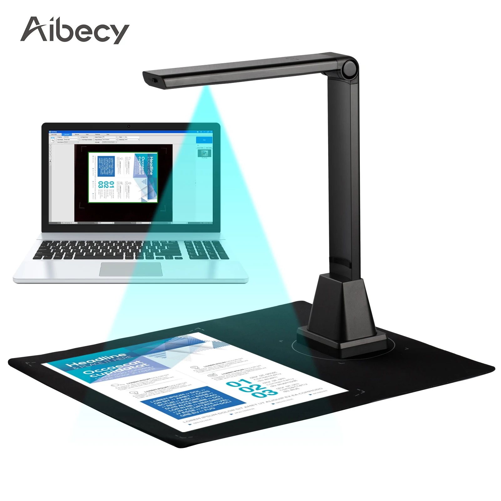 Aibecy G500TS-R Document Camera Scanner 5 Megapixel Capture A4 Portable Scanner OCR Function File Barcode Scanning for Office