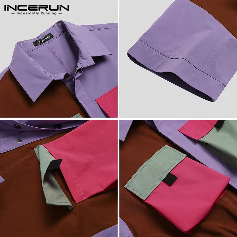 

INCERUN Men Patchwork Rompers Shorts Punk Short Sleeve Streetwear Jumpsuit Multi Pockets Fashion Loose Casual Male Overalls 7