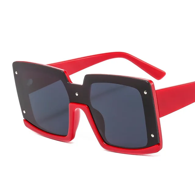 Vintage Squre Sunglasses Women Fashion Brand Oversized Double Color Frame Black Red Sun Glasses Female One Piece Eyewear Men 4