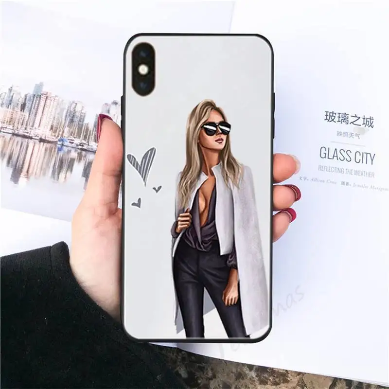 

Fashion Black Brown Hair Coffee Girl Phone Cases For Iphone 6 6s 7 8 Plus XR X XS XSmax 11 12 Pro Mini Max