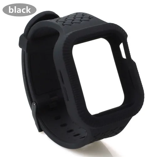 black Чехол+ ремешок для часов Apple watch band 44 мм/40 мм iWatch band 42 мм 38 мм тканый силиконовый ремешок для часов Браслет Apple watch 5 4 3 21 40 - Цвет ремешка: black