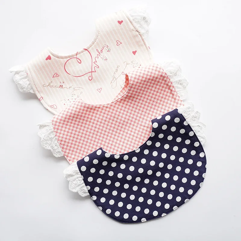 heart printed cotton baby bibs with lace embroidery newborn girl clothing apron infantgirl saliva | Детская одежда и обувь
