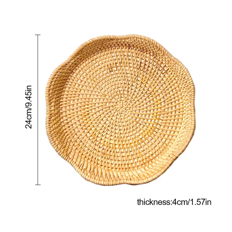 

Rattan Fruit Basket Wicker Food Tray Woven Snacks Candy Plate Dish Nut Storage Box S/L For Party Living Room Home