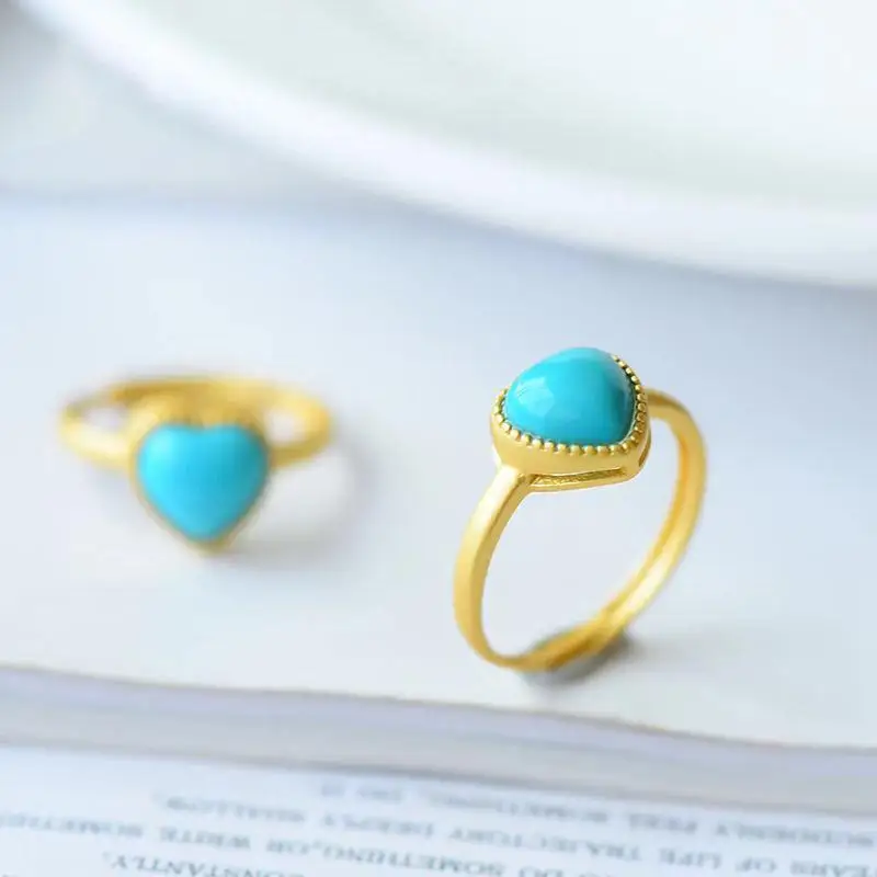 

Jane Eyre Natural Turquoise Love Heart-Shaped Ring Fresh Elegant Blue Small Heart Shaped Sterling Silver Open Ring Women