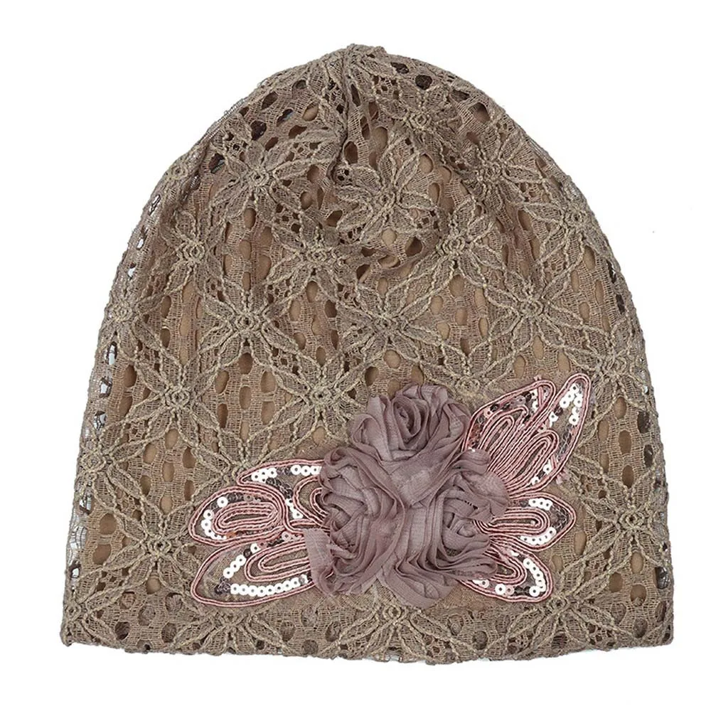 

Winter Hats For Women Lace Flower Skullies Beanies Women Baggy Head Cap Casual Solid Color Female Beanie Hats Ladies Bonnet