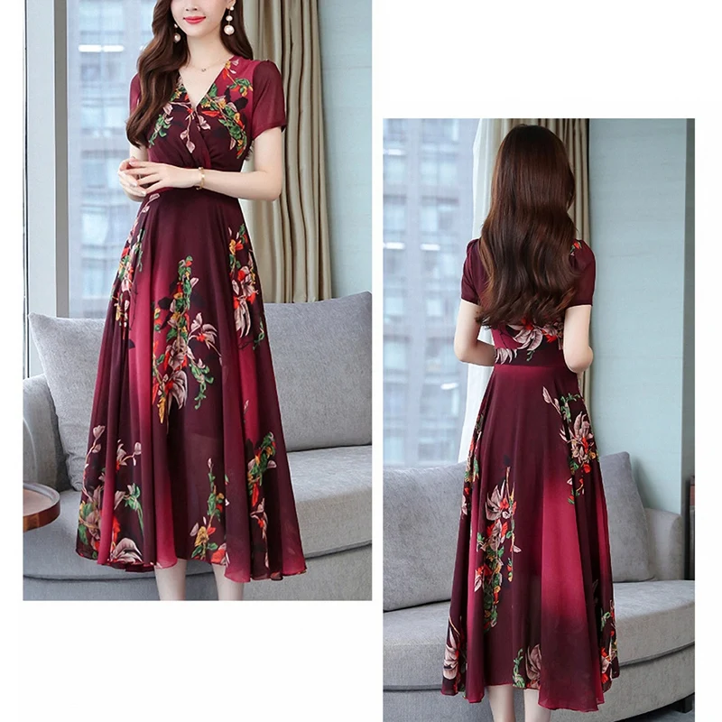 

Women's Print Dress Floral Mid-Waist Ladies Long Skirt Holiday Beach Skirt