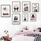 Модная книга парфюм для кошек светильник-розовый цветок сумка настенная Картина на холсте скандинавские постеры и принты для гостиной домашний декор