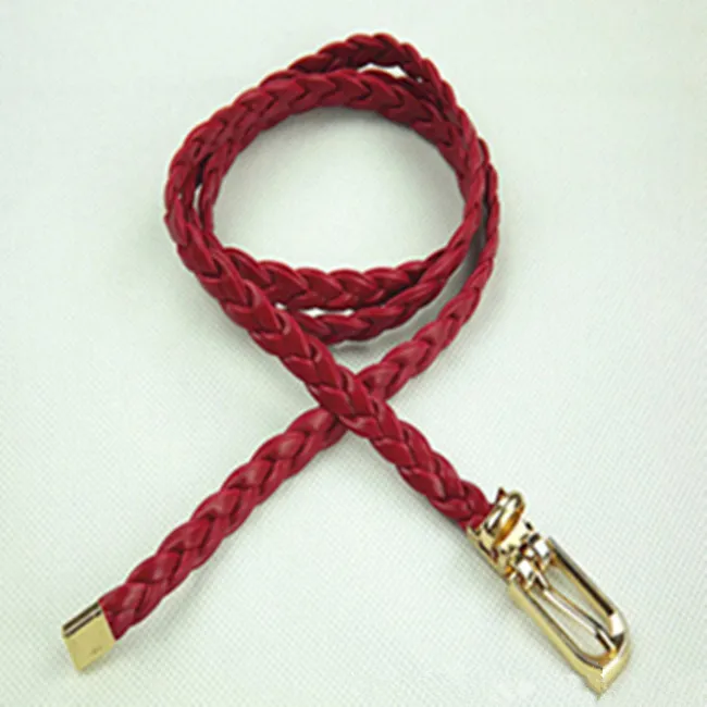 Ремни женские плетеные тонкие пояс Ceinture Повседневный женский тонкий ремень с пряжкой конфетное обтягивающее платье с поясом аксессуары - Цвет: Красный