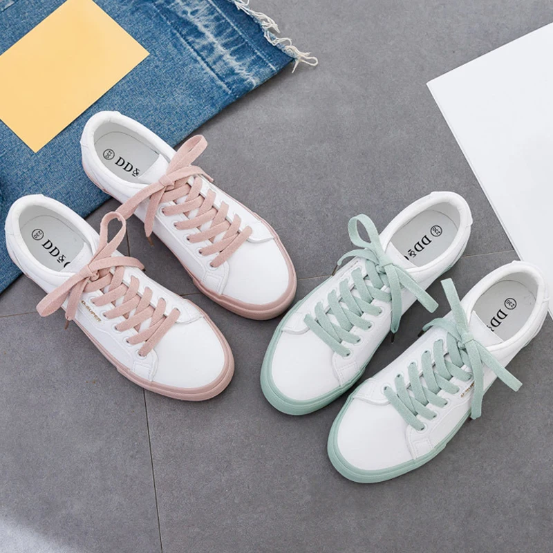 

Women Candy Color Low Cut Vulcanize Shoes Platform Street Flat 2021 Fashion Summer Autumn Comfort Pu Leather Girls Cool Sneakers