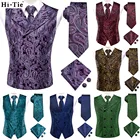 Привет-галстук бордовый фиолетовый Пейсли Шелковый мужской тонкий жилет галстук набор для костюма платье свадьба 4 шт жилет галстук Hanky запонки набор