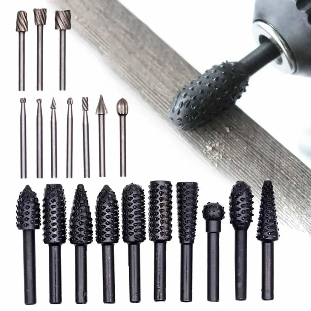 

20Pcs Woodworking Rotary File Grinding Head Blackening Wear-resistant Set 55mm Rasp Drill Bits Set Peeling and Corrosion Tool