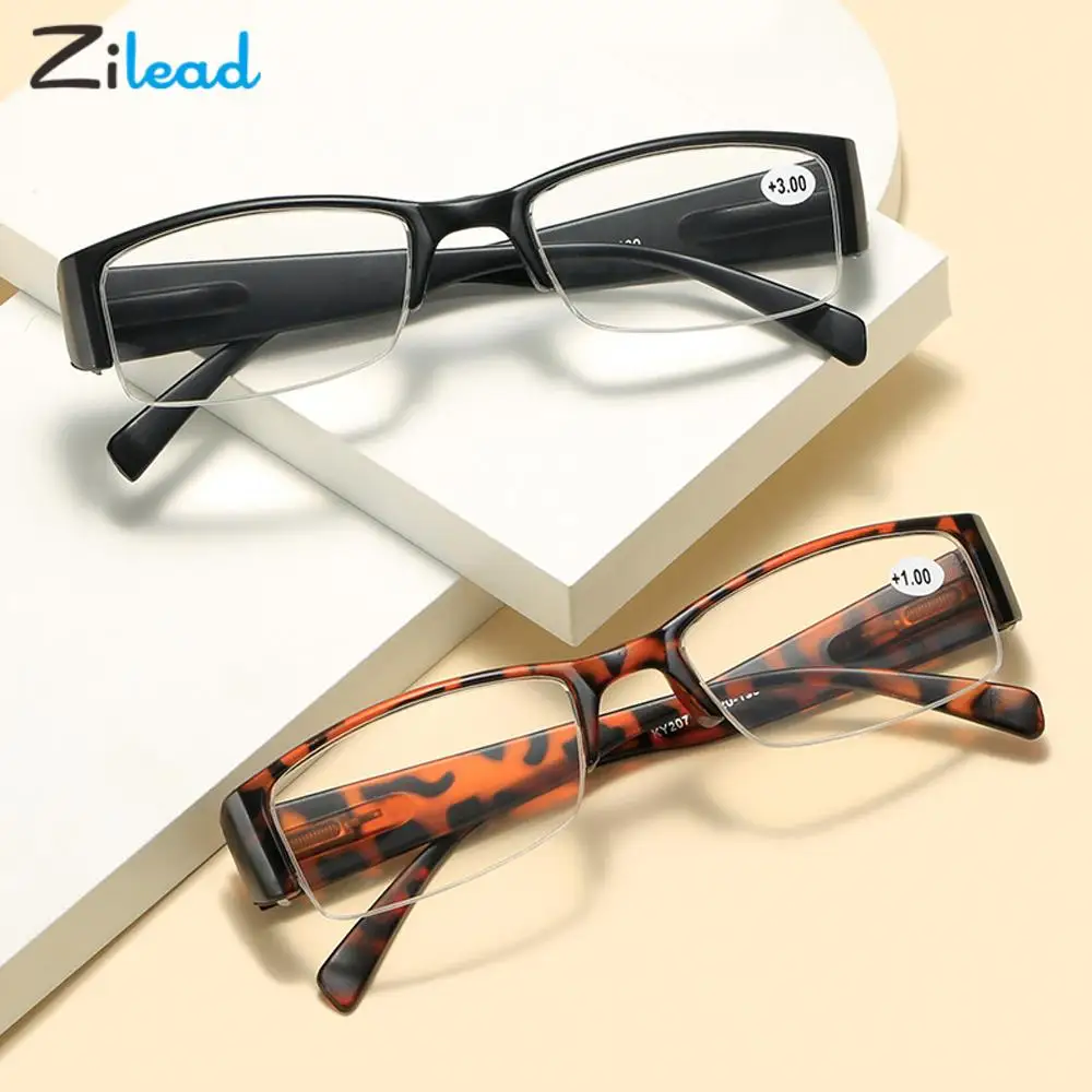 

Zilead Reading Glasses Retro Half Frame HD Presbyopia Read Eyewear Classic Square Women Men Hyperopia EyeGlasses Diopters+1To+4