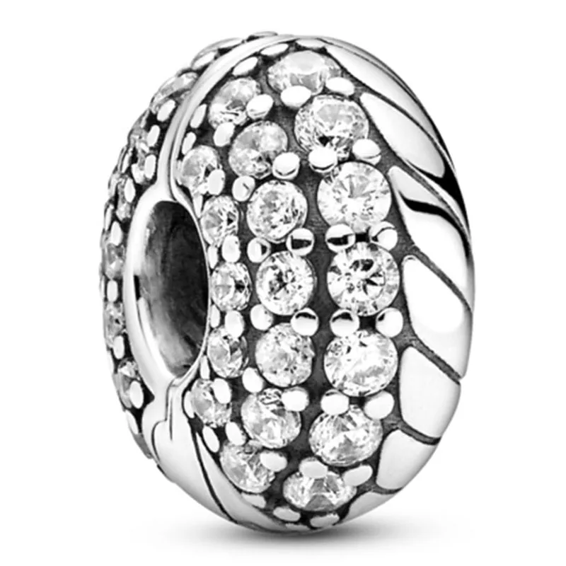 

Original 925 Sterling Silver Charm Pave Snake Chain Pattern Clip Lock Stopper Bead With Crystal Fit Pandora Bracelet DIY Jewelry